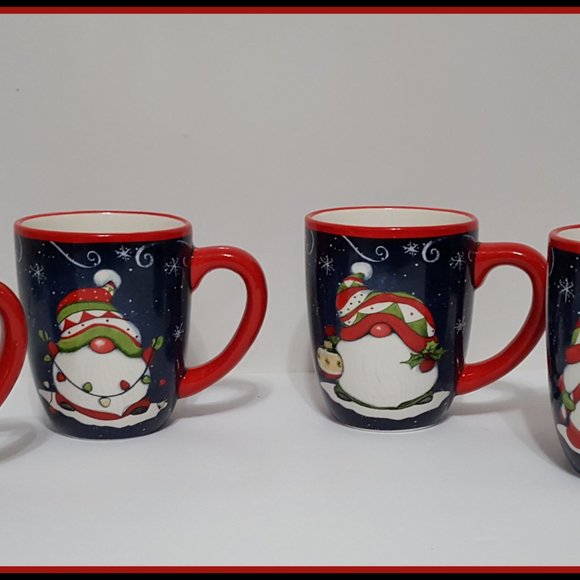 NEW Certified International Set of 4 Holiday Magic Gnome Mugs 16 OZ Earthenware - Picture 1 of 7